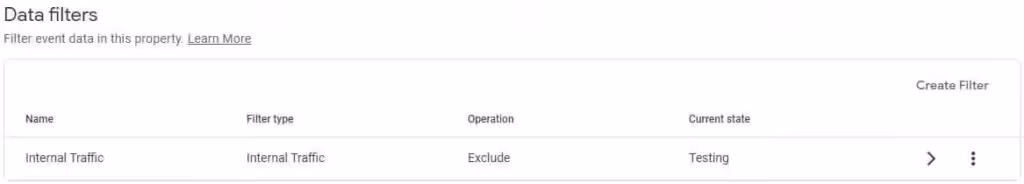 Internal traffic filter GA4