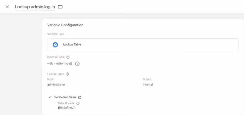 Lookup table administrator GTM