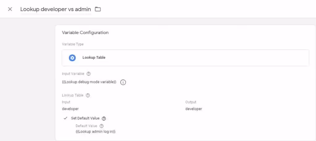Lookup table developer traffic GTM